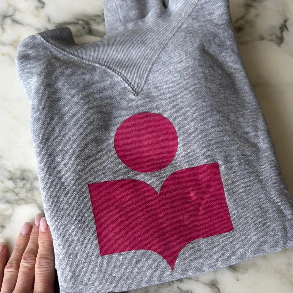 Isabel Marant Pink Logo Gray Crew Neck Sweater - Picture 7 of 11